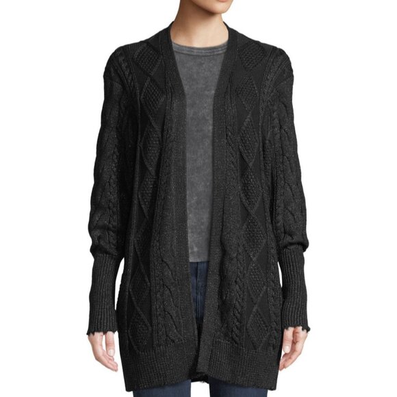 RTA Serge Cable Knit Chunky Oversized Metallic Black Cardigan Sweater \ S